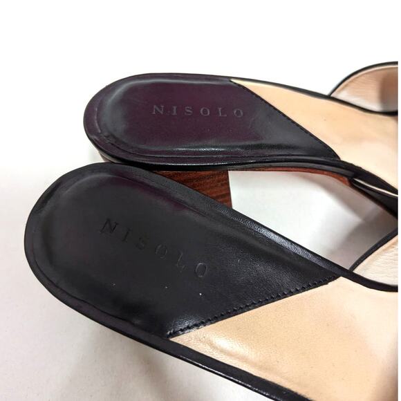 Nisolo Elizabeth Black Leather Slides Block Heel Sandals Open Toe 9.5 Preowned - Picture 10 of 13